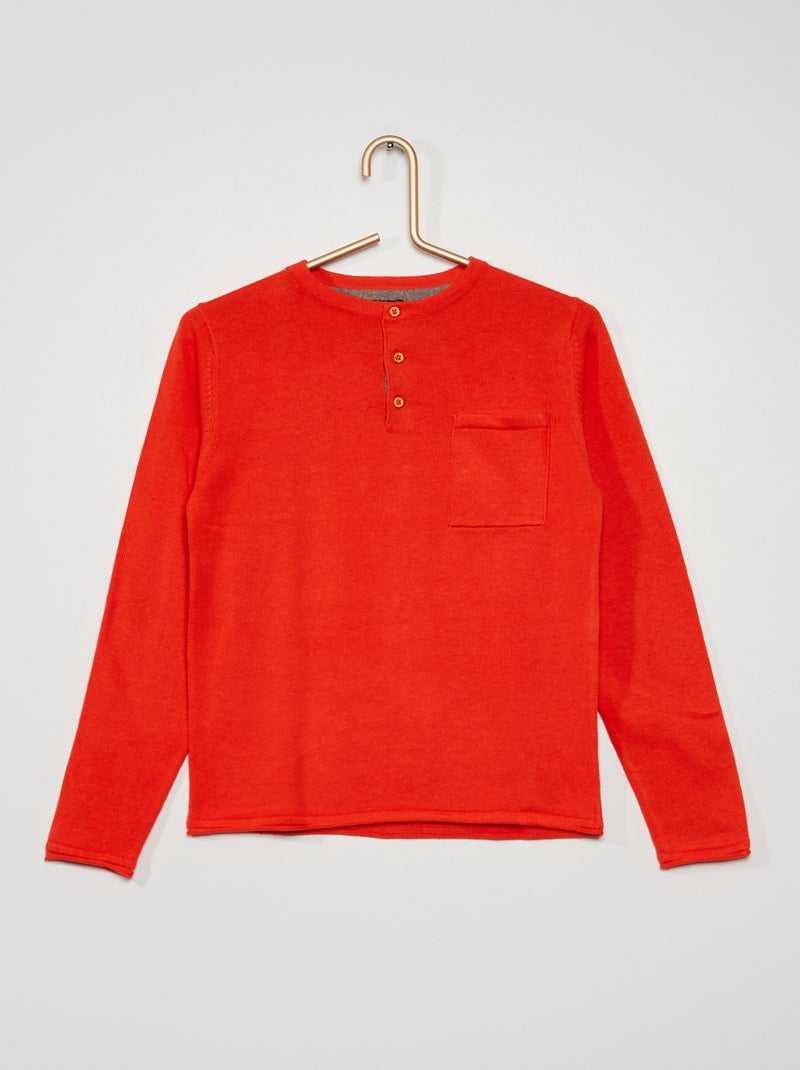 Pull à col tunisien rouge - Kiabi