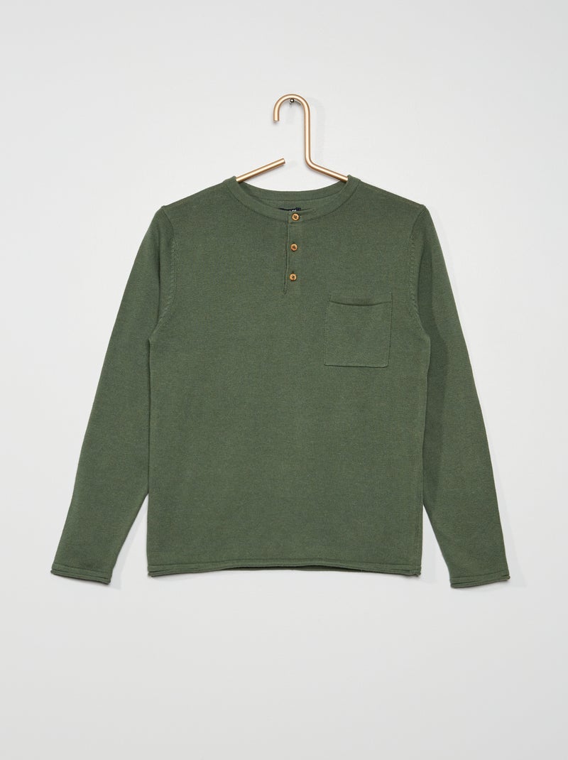 Pull à col tunisien vert foncé - Kiabi