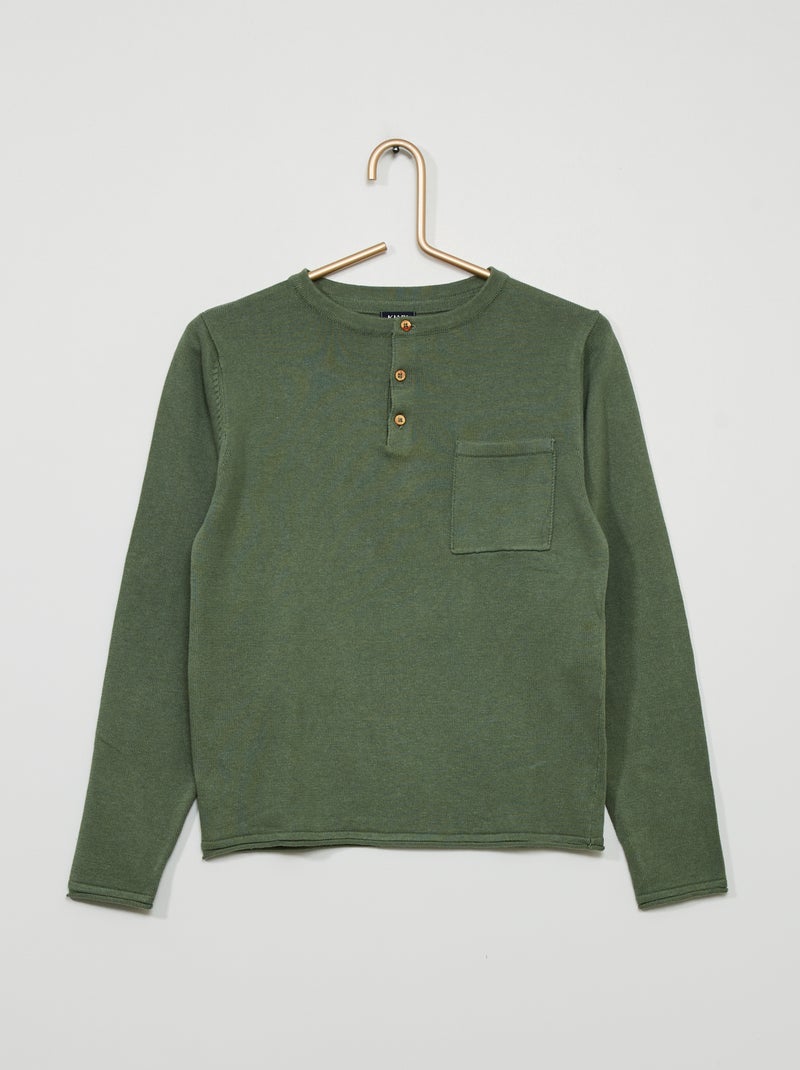Pull à col tunisien Vert - Kiabi