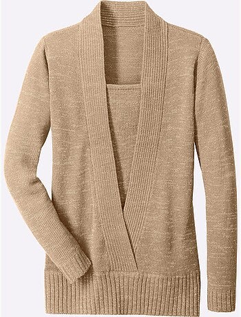 Pull effet 2-en-1 avec col châle et empiècement côtelé - Taille standard - Moda Vilona