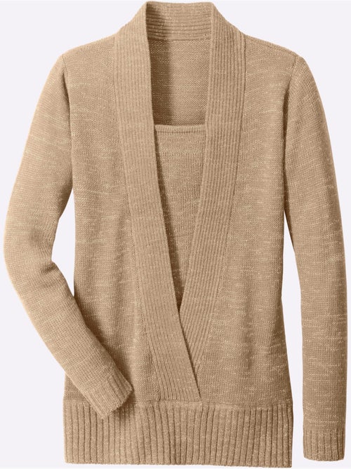 Pull à col V avec empiècement et finition côtelée - Taille standard - Moda Vilona - Kiabi Pull à col V avec empiècement et finition côtelée - Taille standard - Moda Vilona - Kiabi