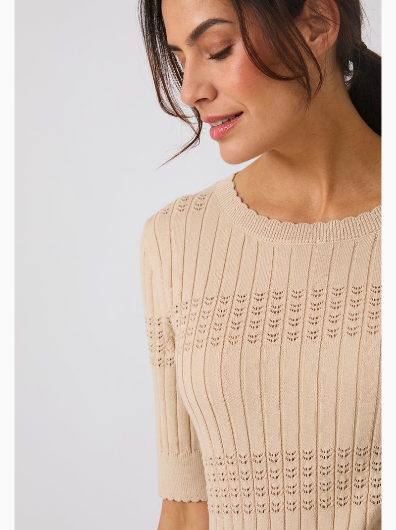Pull à côtes ajourées - Damart Marron - Kiabi