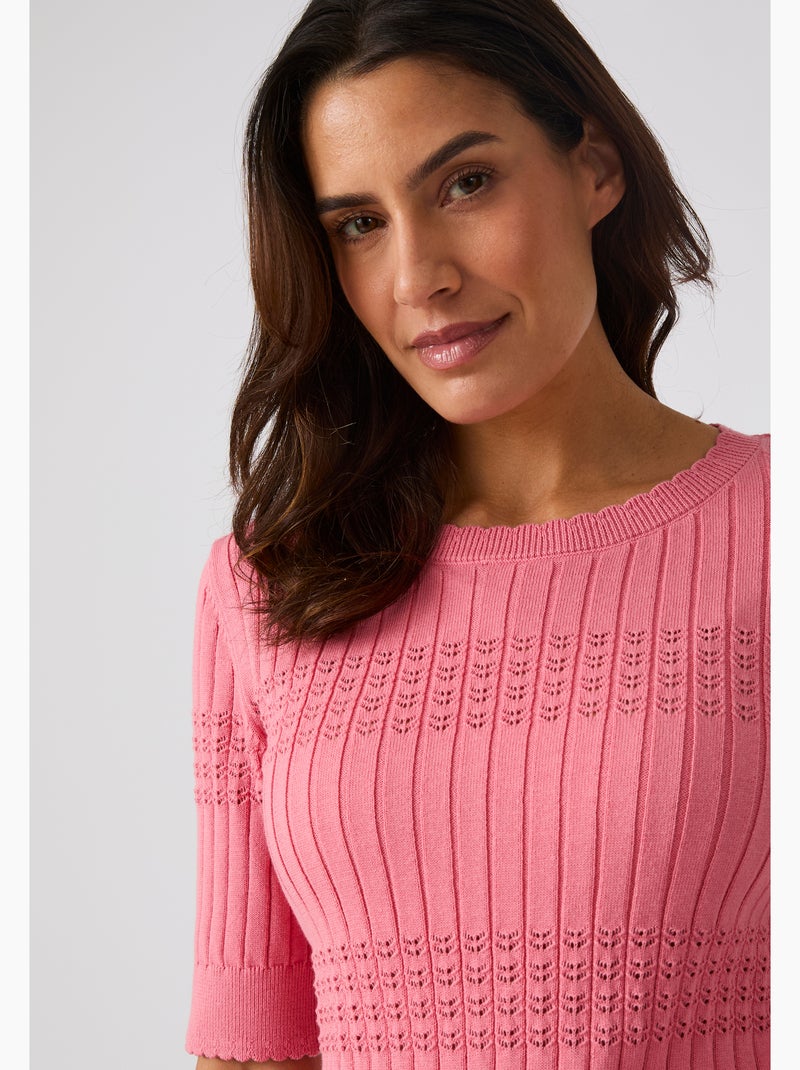 Pull à côtes ajourées - Damart Rose - Kiabi