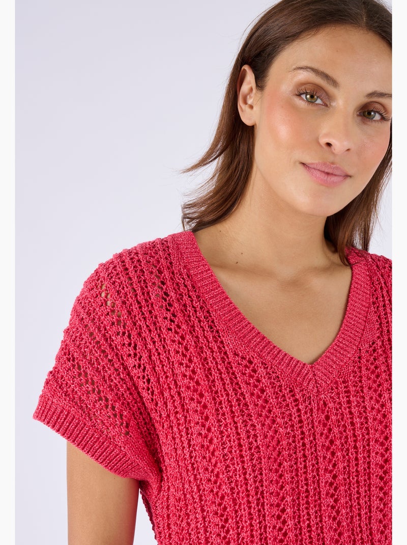 Pull à côtes fantaisie - Damart Rose fushia - Kiabi