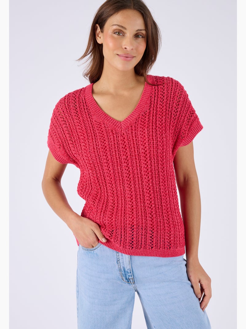 Pull à côtes fantaisie - Damart Rose fushia - Kiabi