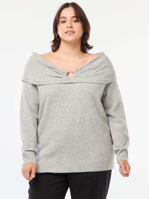 Pull à encolure bardot avec détail poitrine - Kiabi