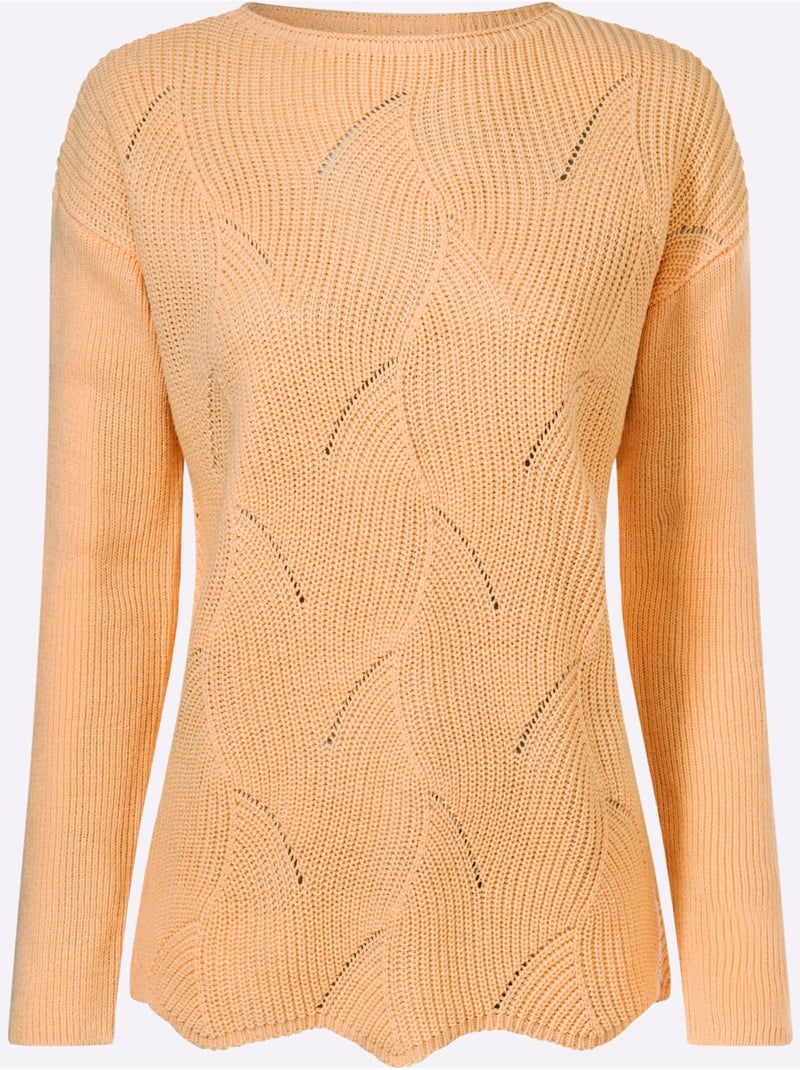 Pull à encolure en U avec motif tricoté et manches longues - Taille standard - Moda Vilona Abricot - Kiabi