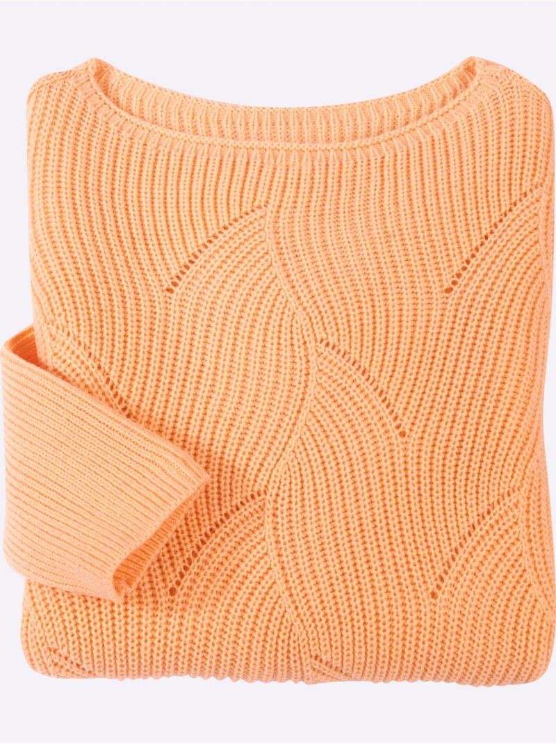 Pull à encolure en U avec motif tricoté et manches longues - Taille standard - Moda Vilona Abricot - Kiabi