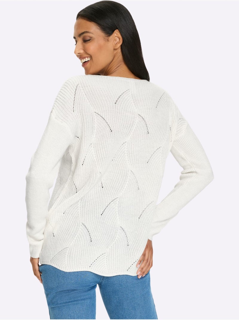 Pull à encolure en U avec motif tricoté et manches longues - Taille standard - Moda Vilona Ecru - Kiabi