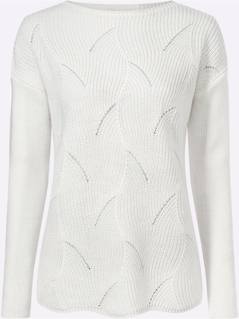 Pull à encolure en U avec motif tricoté et manches longues - Taille standard - Moda Vilona Ecru - Kiabi