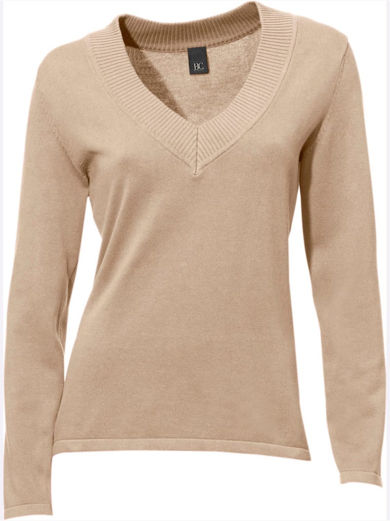 Pull à Encolure En V - Taille Standard - Helline Beige - Kiabi