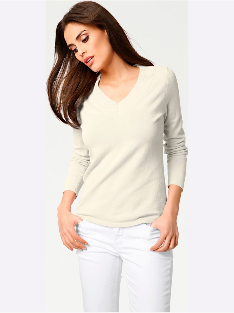 Pull à Encolure En V - Taille Standard - Helline Blanc cassé - Kiabi