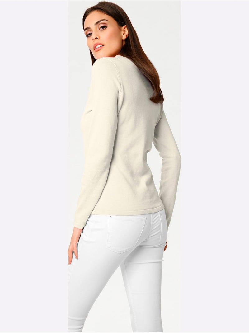 Pull à Encolure En V - Taille Standard - Helline Blanc cassé - Kiabi