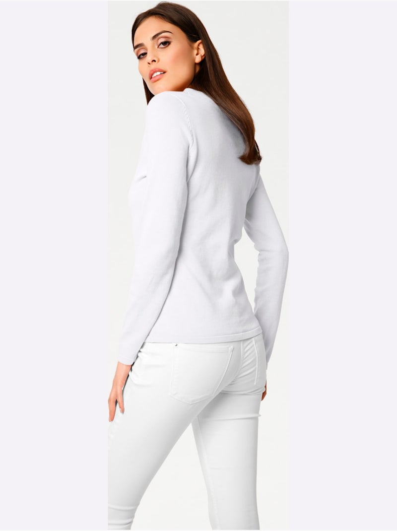 Pull à Encolure En V - Taille Standard - Helline Blanc - Kiabi