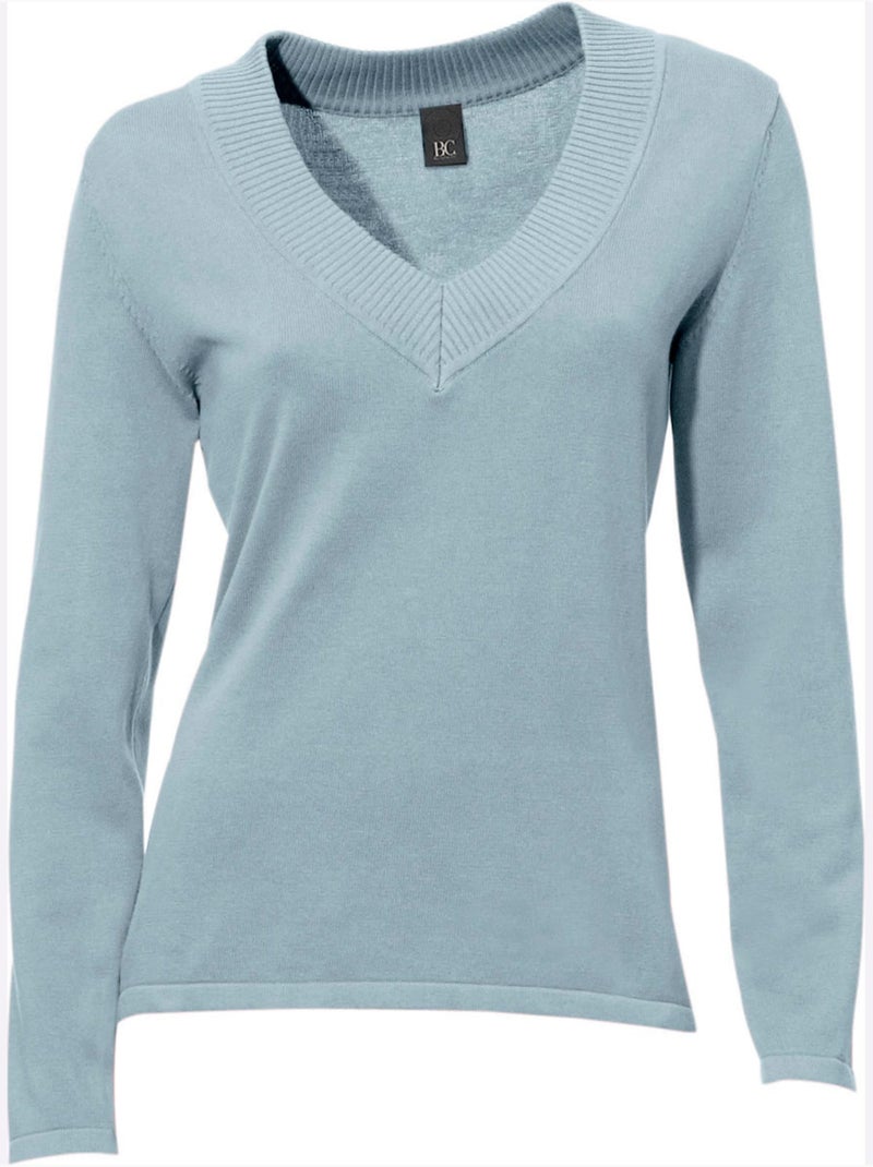 Pull à Encolure En V - Taille Standard - Helline Bleu - Kiabi