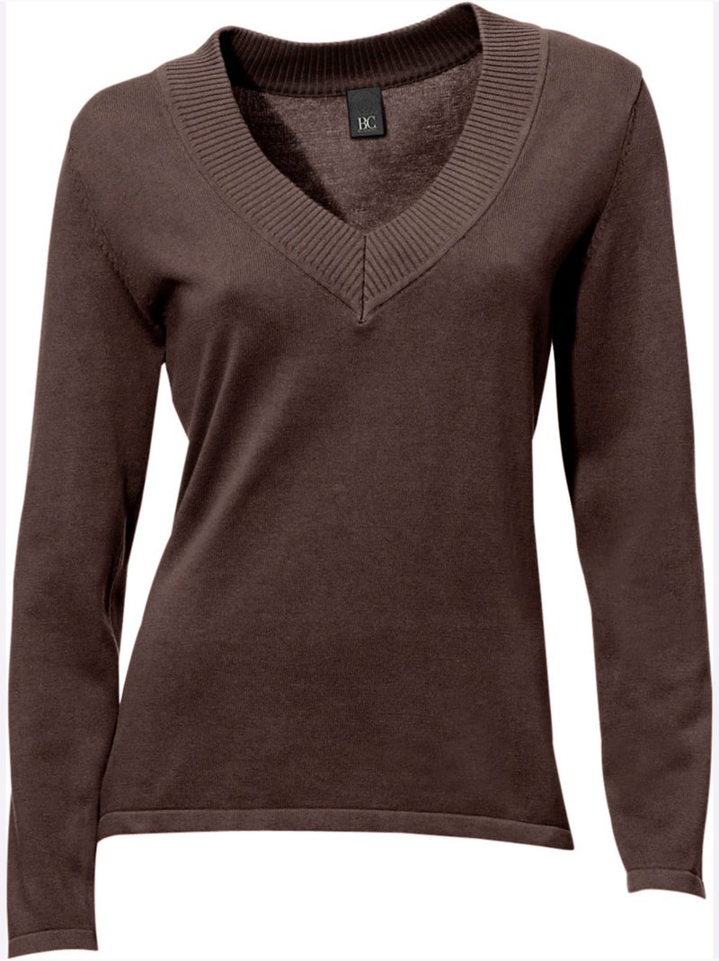 Pull à Encolure En V - Taille Standard - Helline Marron/Choco - Kiabi