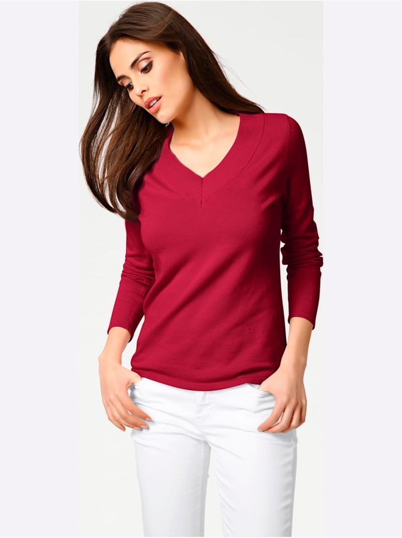 Pull à Encolure En V - Taille Standard - Helline Rouge - Kiabi