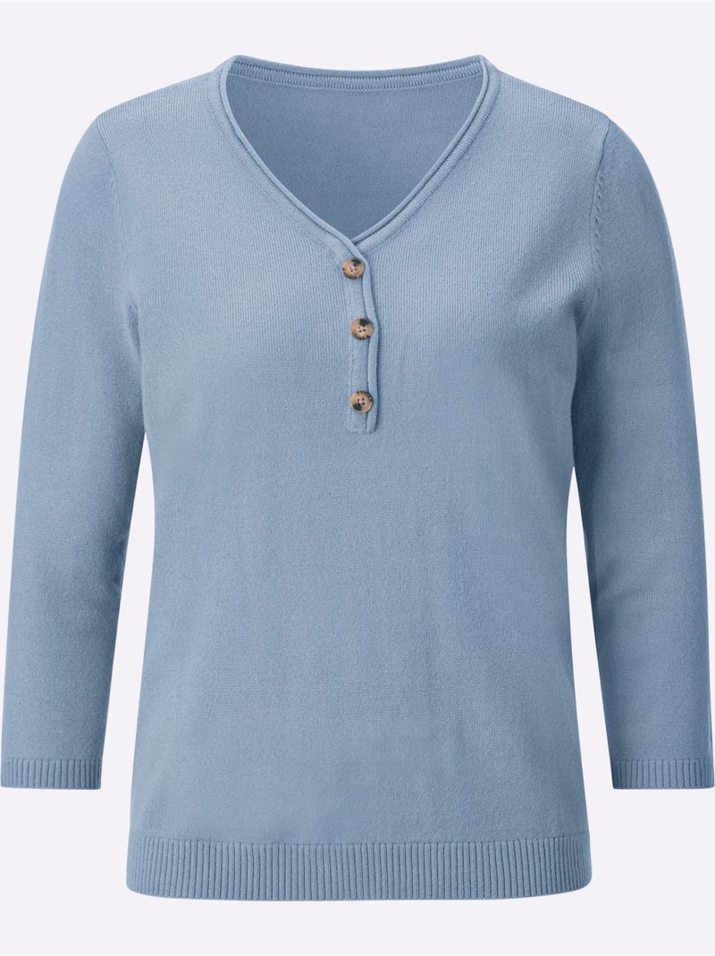 Pull à encolure en v - taille standard - moda vilona Bleu - Kiabi