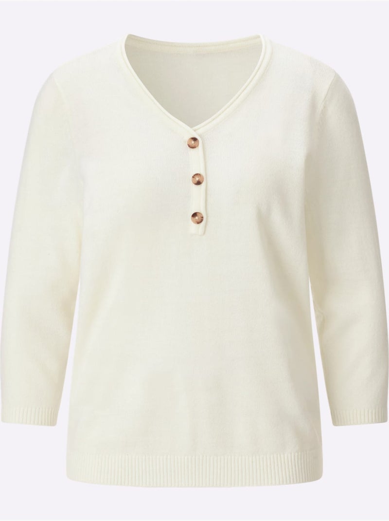 Pull à encolure en v - taille standard - moda vilona Ecru - Kiabi