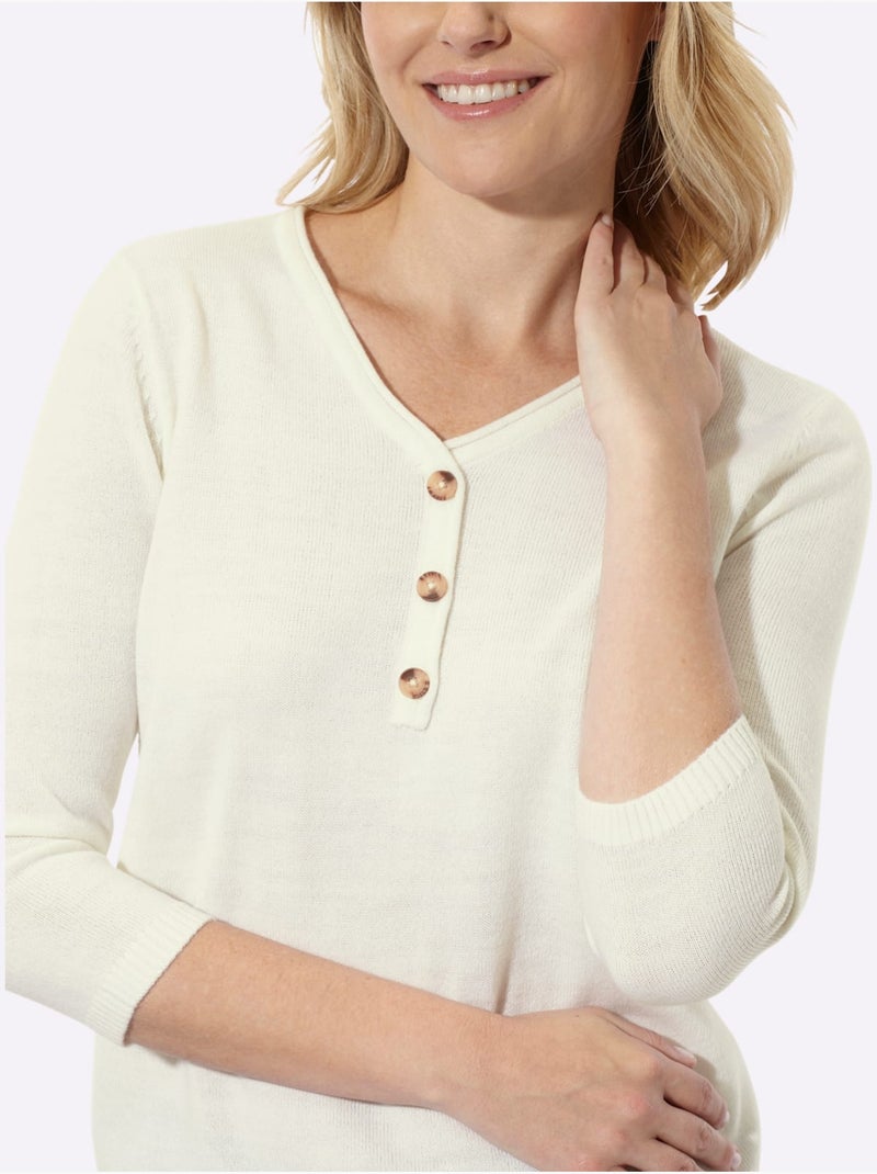 Pull à encolure en v - taille standard - moda vilona Ecru - Kiabi