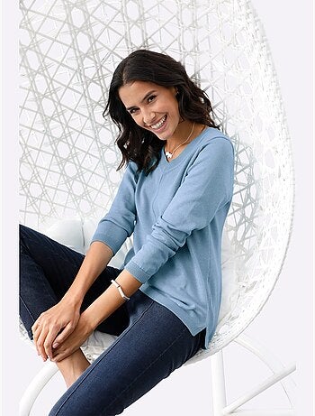 Pull tricoté en coton pima col en v et manches longues - taille standard - witt