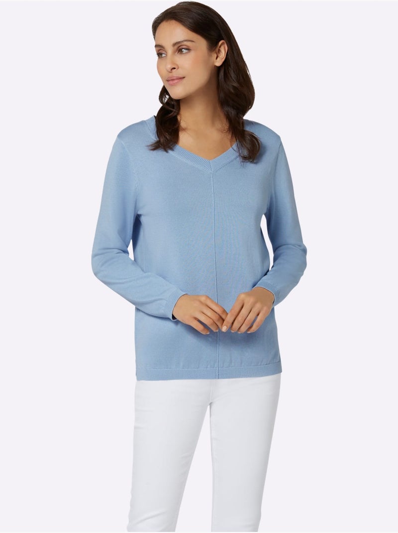 Pull à encolure en v 100% coton pima - taille standard - witt Bleu ciel - Kiabi