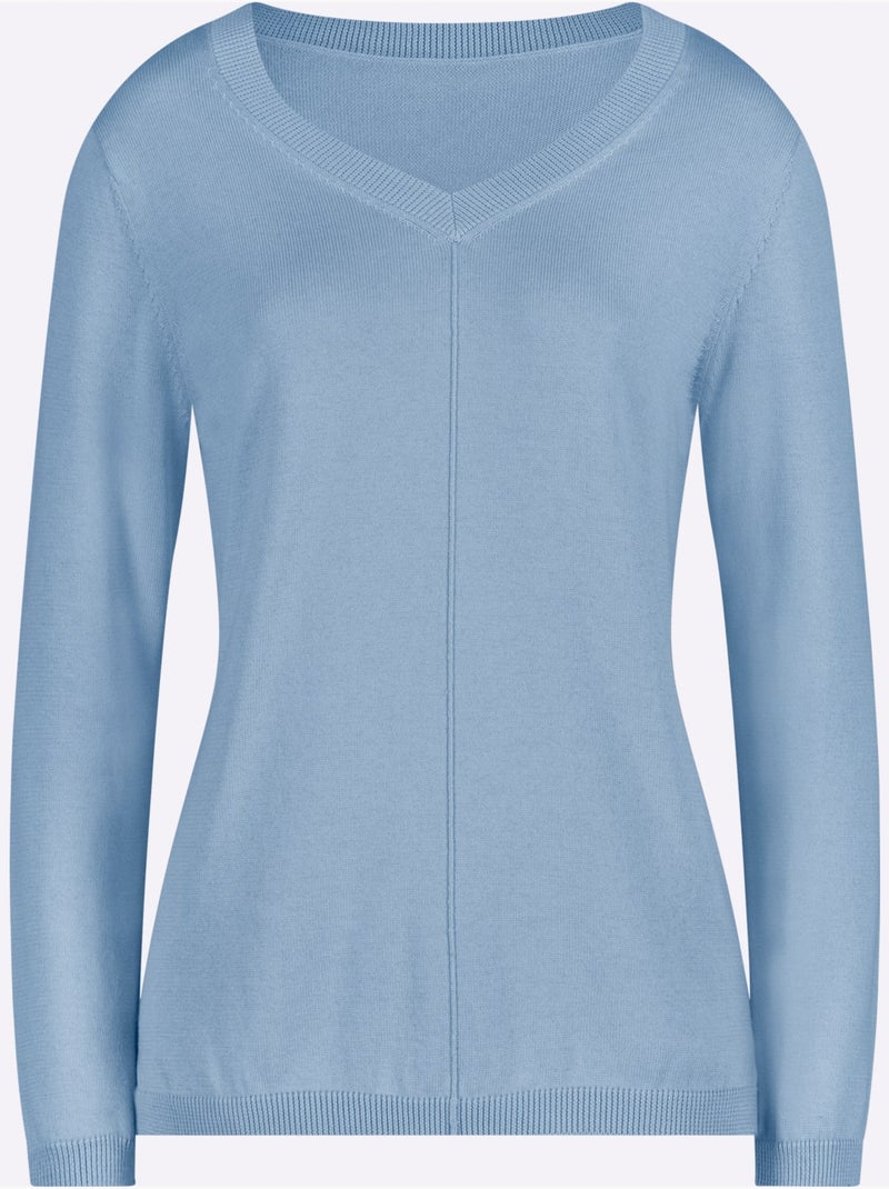 Pull à encolure en v 100% coton pima - taille standard - witt Bleu ciel - Kiabi