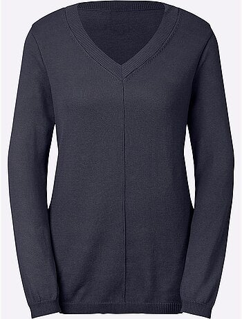 Pull tricoté en coton pima col en v et manches longues - taille standard - witt