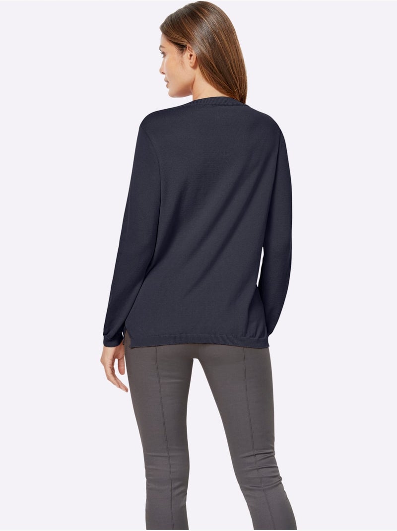 Pull à encolure en v 100% coton pima - taille standard - witt Bleu marine - Kiabi