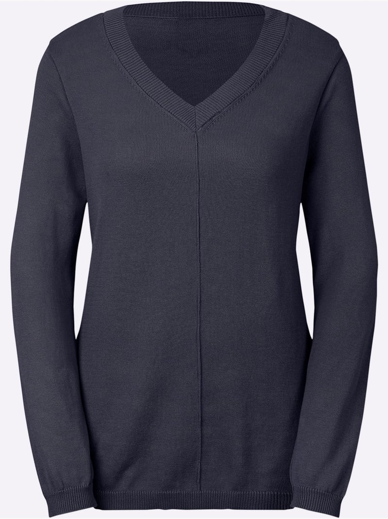 Pull à encolure en v 100% coton pima - taille standard - witt Bleu marine - Kiabi