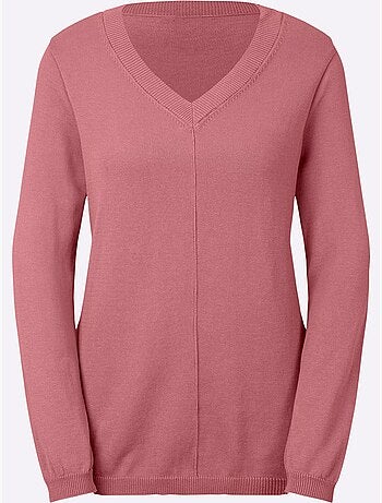 Pull tricoté en coton pima col en v et manches longues - taille standard - witt