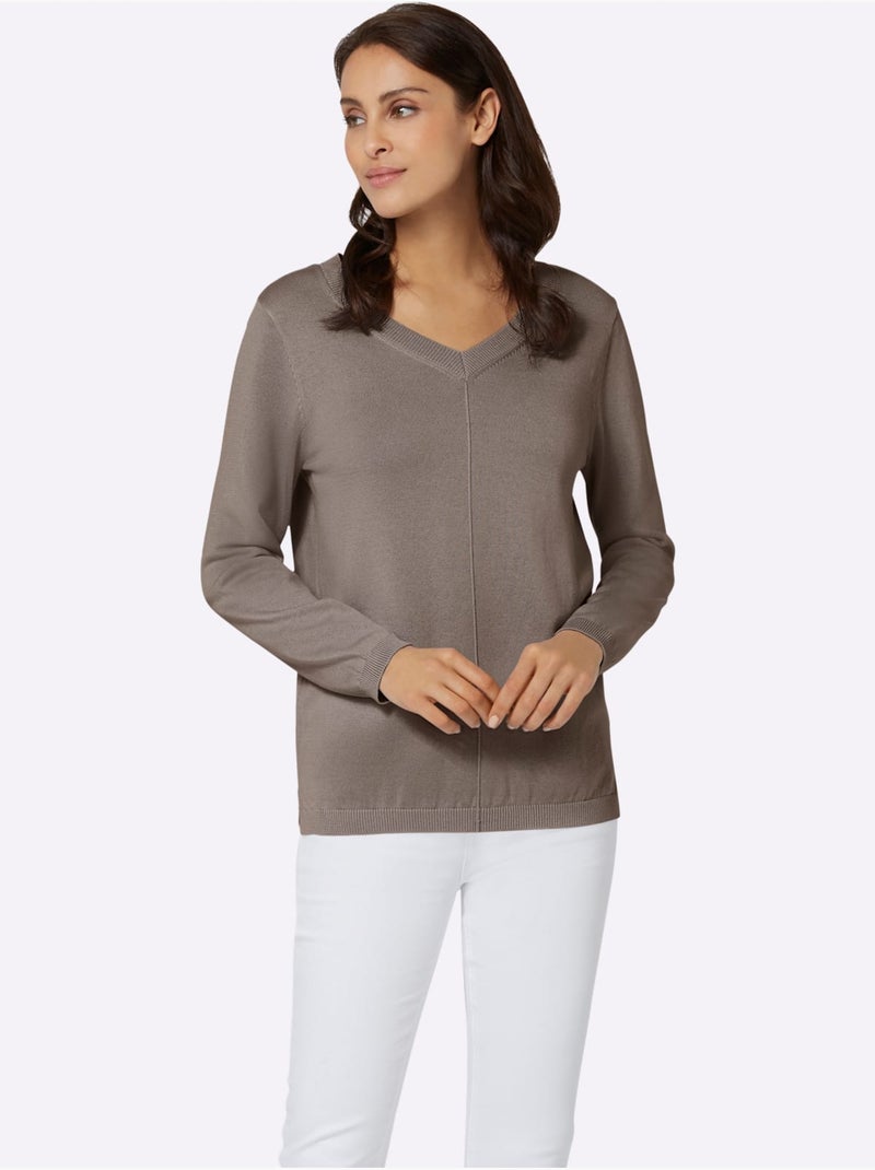 Pull à encolure en v 100% coton pima - taille standard - witt Gris taupe - Kiabi