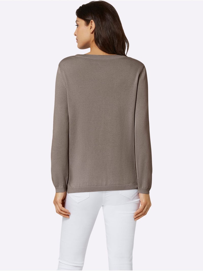 Pull à encolure en v 100% coton pima - taille standard - witt Gris taupe - Kiabi