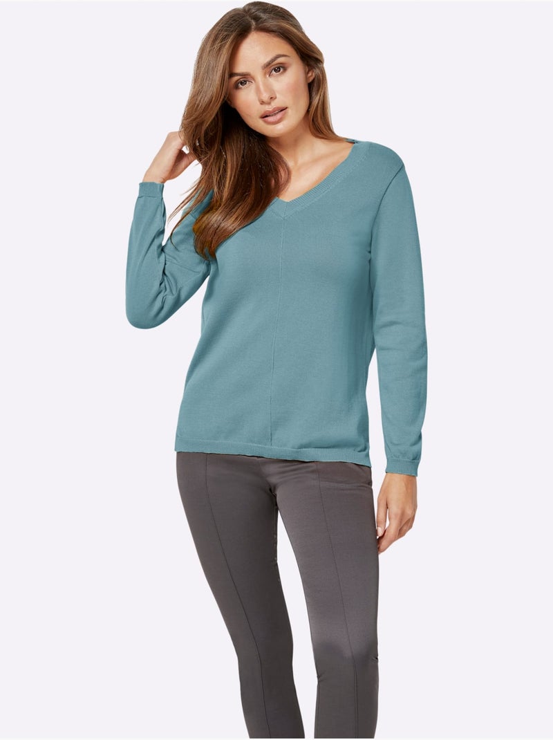 Pull à encolure en v 100% coton pima - taille standard - witt Turquoise - Kiabi