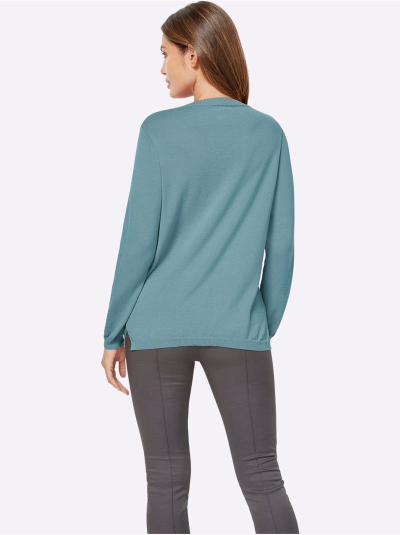 Pull à encolure en v 100% coton pima - taille standard - witt Turquoise - Kiabi