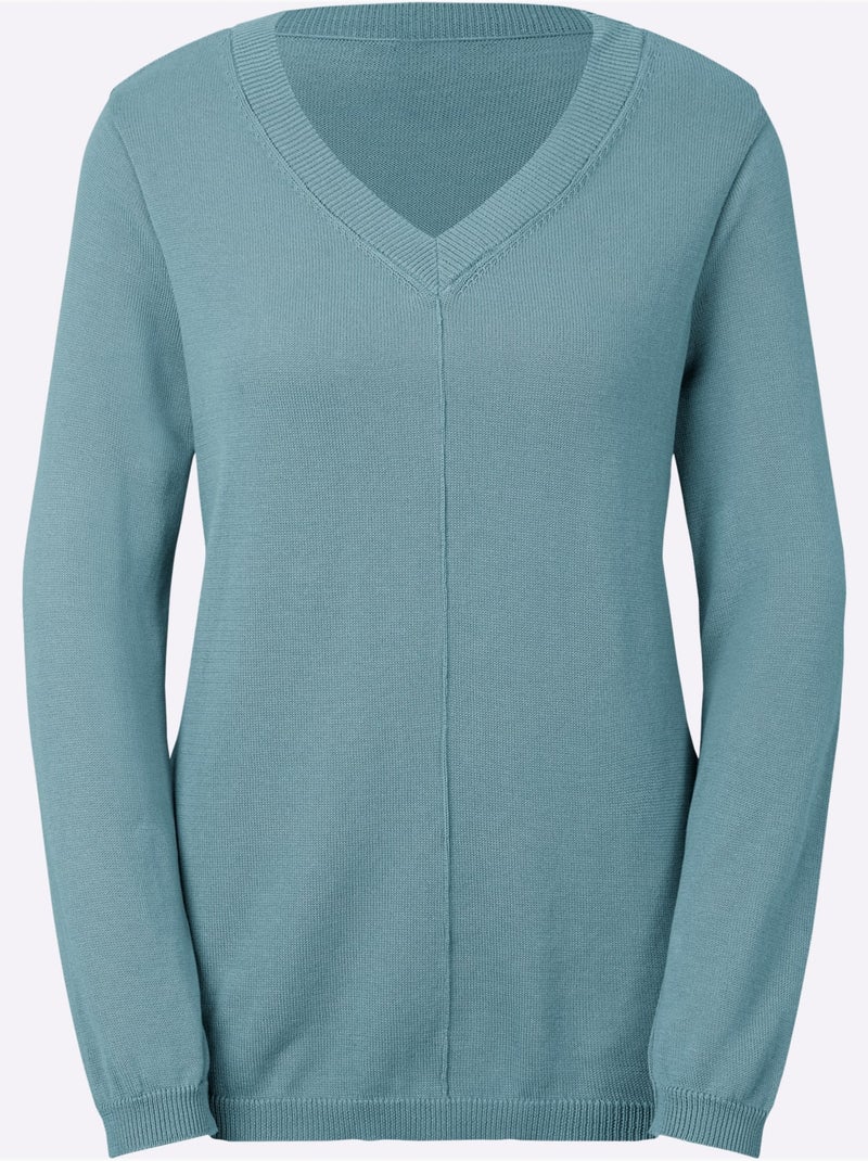 Pull à encolure en v 100% coton pima - taille standard - witt Turquoise - Kiabi