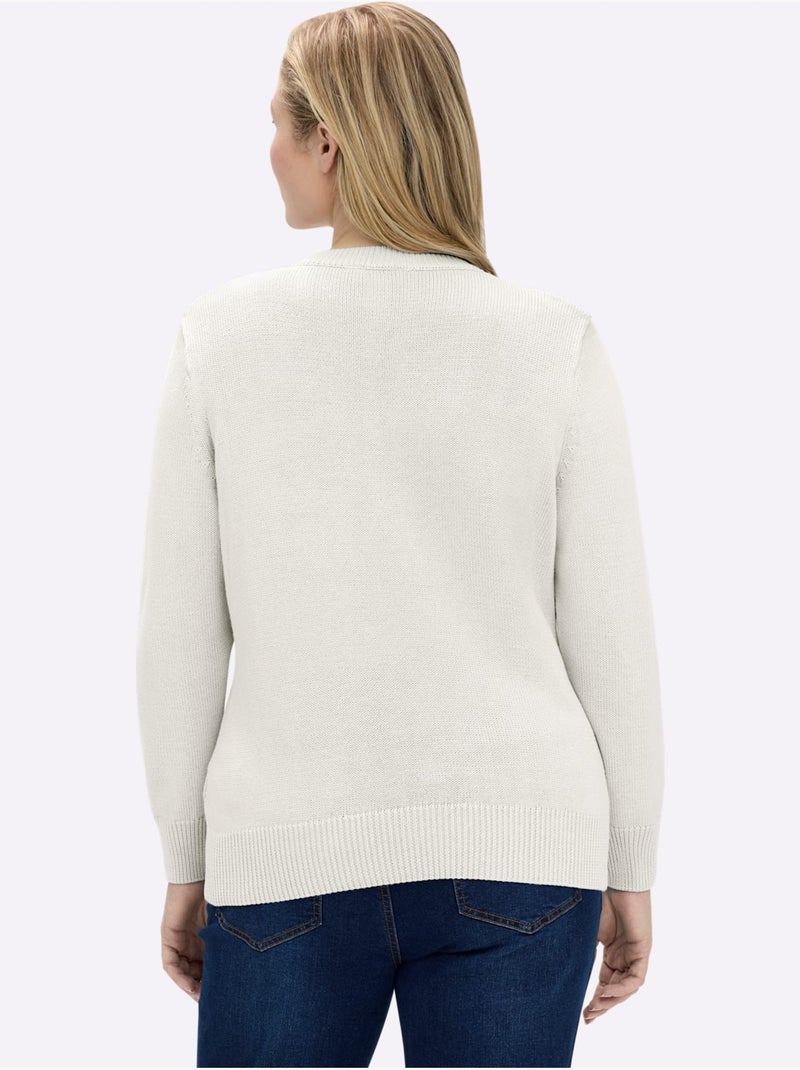 Pull à Encolure En V 50% Coton - Taille Standard - Witt Blanc cassé - Kiabi