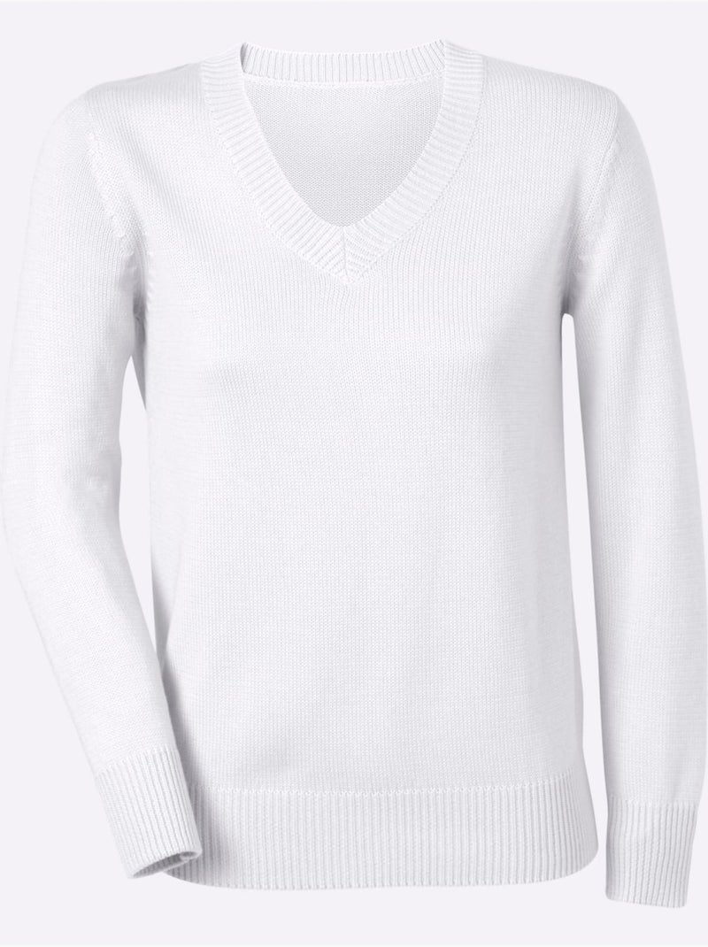 Pull à Encolure En V 50% Coton - Taille Standard - Witt Blanc cassé - Kiabi