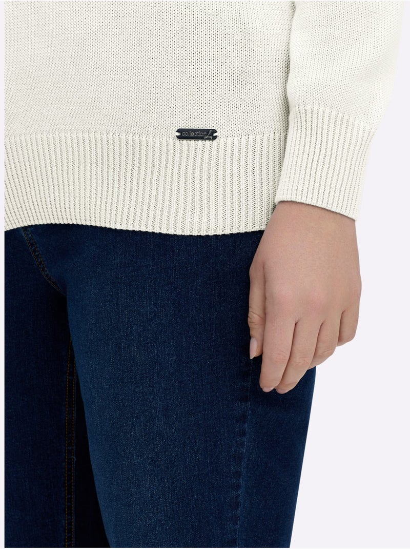 Pull à Encolure En V 50% Coton - Taille Standard - Witt Blanc cassé - Kiabi