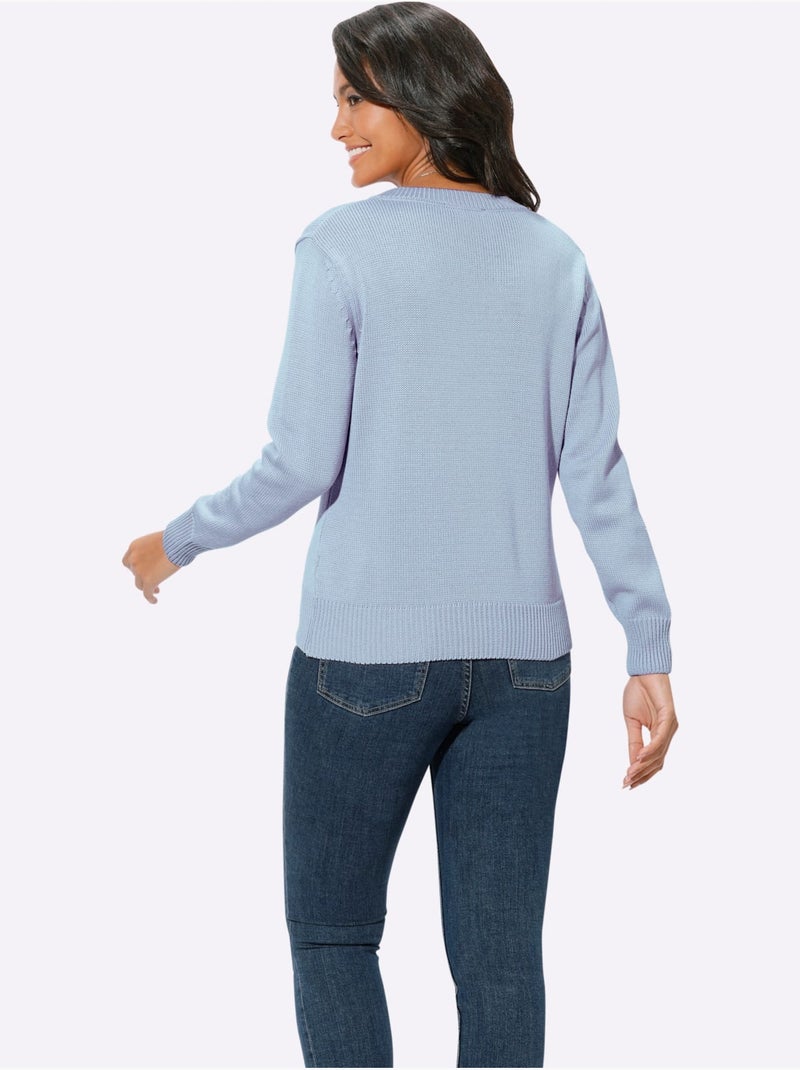 Pull à Encolure En V 50% Coton - Taille Standard - Witt Bleu ciel - Kiabi