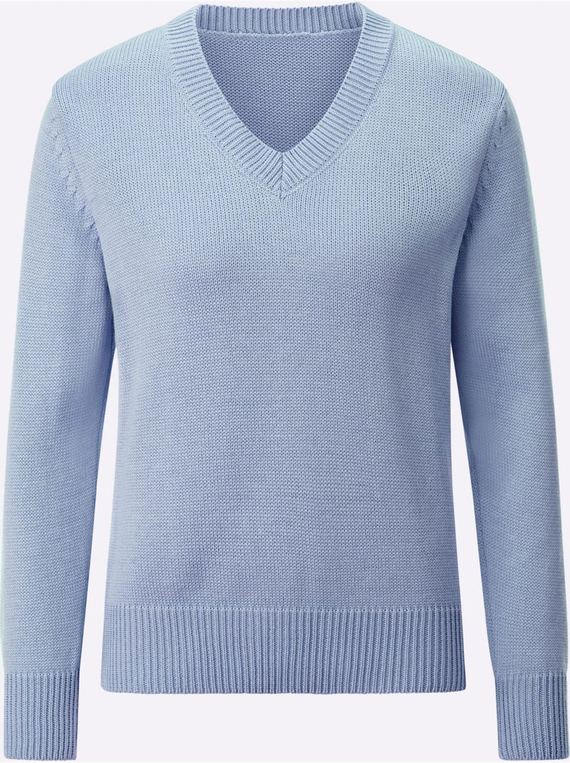 Pull à Encolure En V 50% Coton - Taille Standard - Witt Bleu ciel - Kiabi