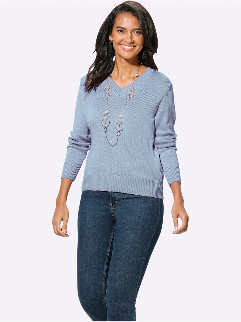 Pull à Encolure En V 50% Coton - Taille Standard - Witt Bleu ciel - Kiabi