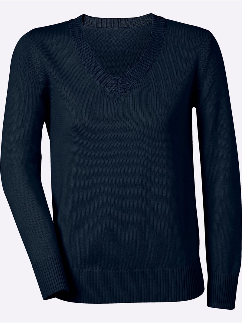 Pull à Encolure En V 50% Coton - Taille Standard - Witt Bleu marine - Kiabi