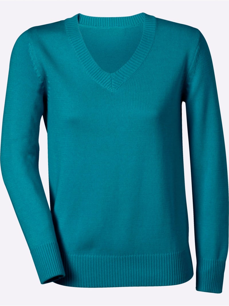 Pull à Encolure En V 50% Coton - Taille Standard - Witt Bleu pétrole - Kiabi