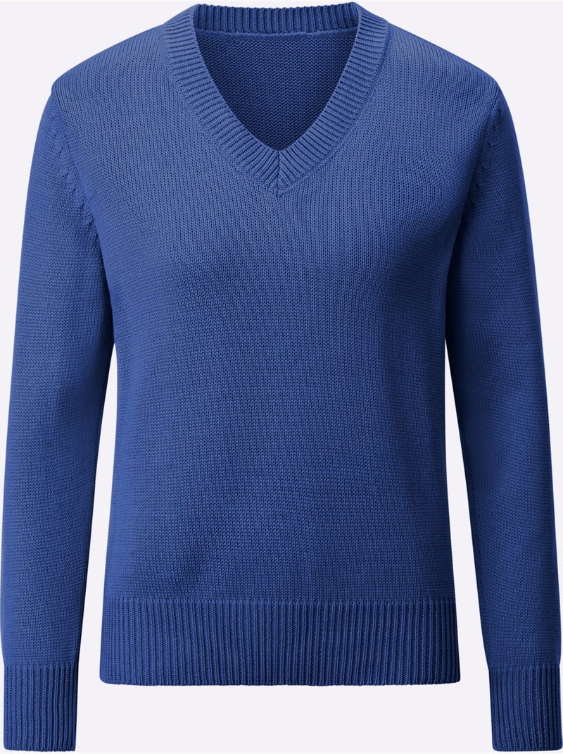 Pull à Encolure En V 50% Coton - Taille Standard - Witt Bleu roi - Kiabi