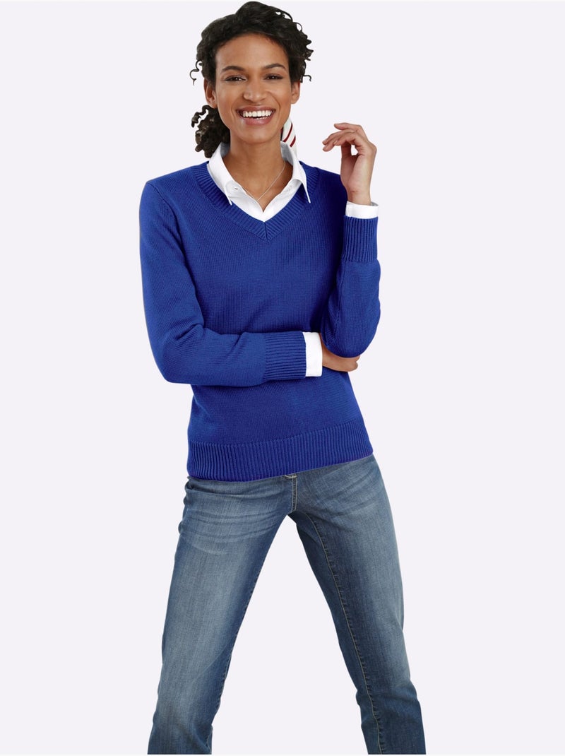 Pull à Encolure En V 50% Coton - Taille Standard - Witt Bleu roi - Kiabi