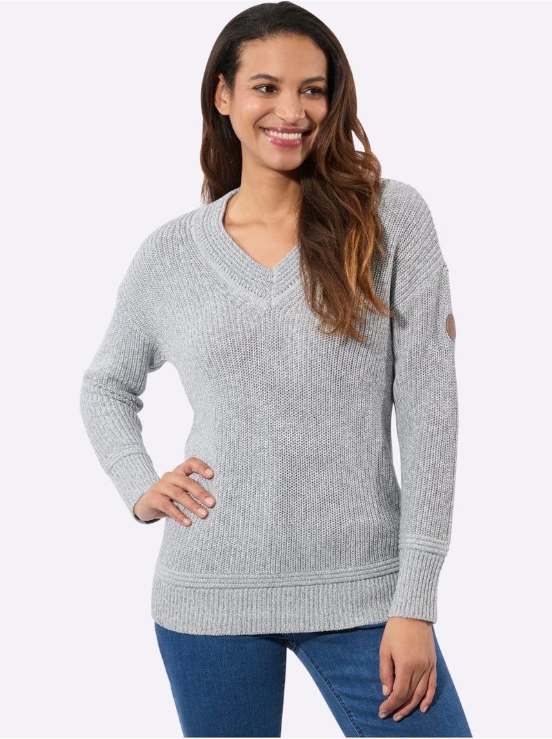 Pull à encolure en v 50% coton - taille standard - witt Gris Ecru - Kiabi