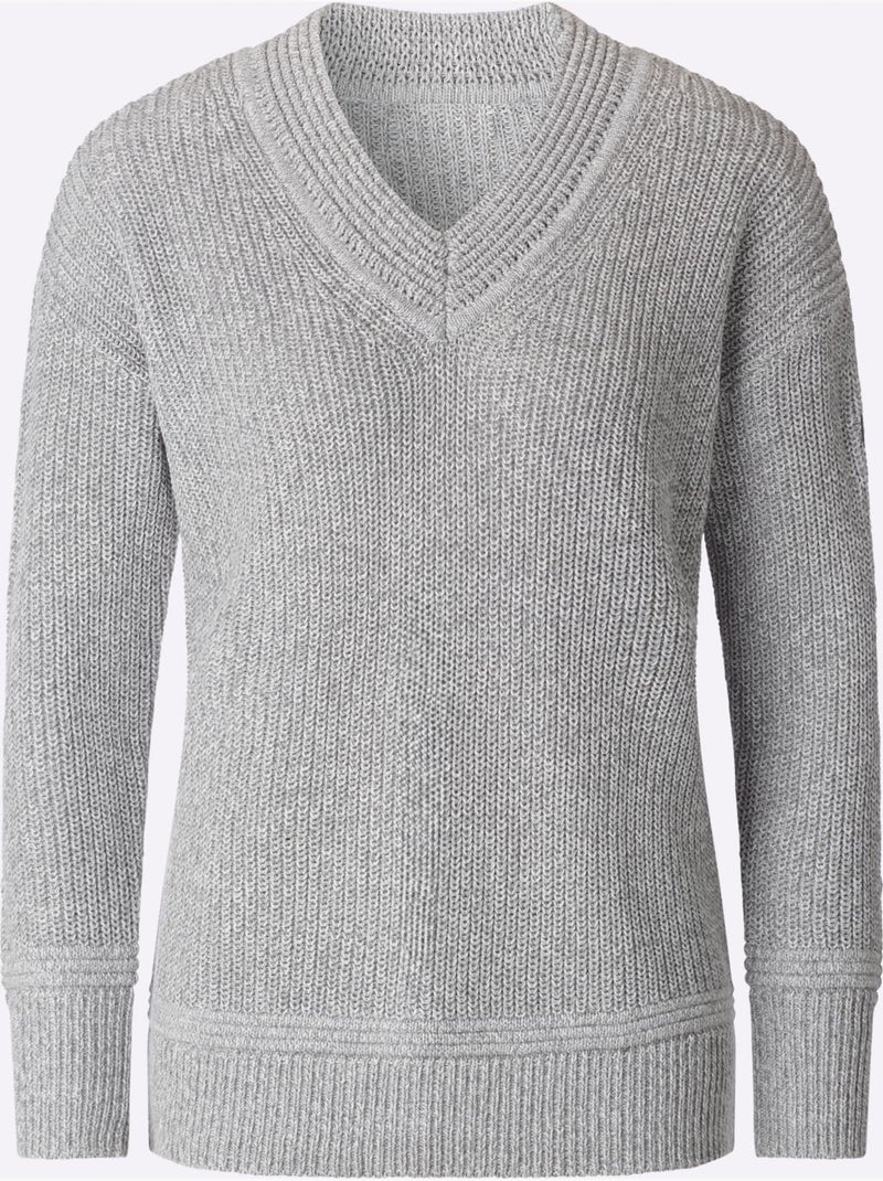 Pull à encolure en v 50% coton - taille standard - witt Gris Ecru - Kiabi