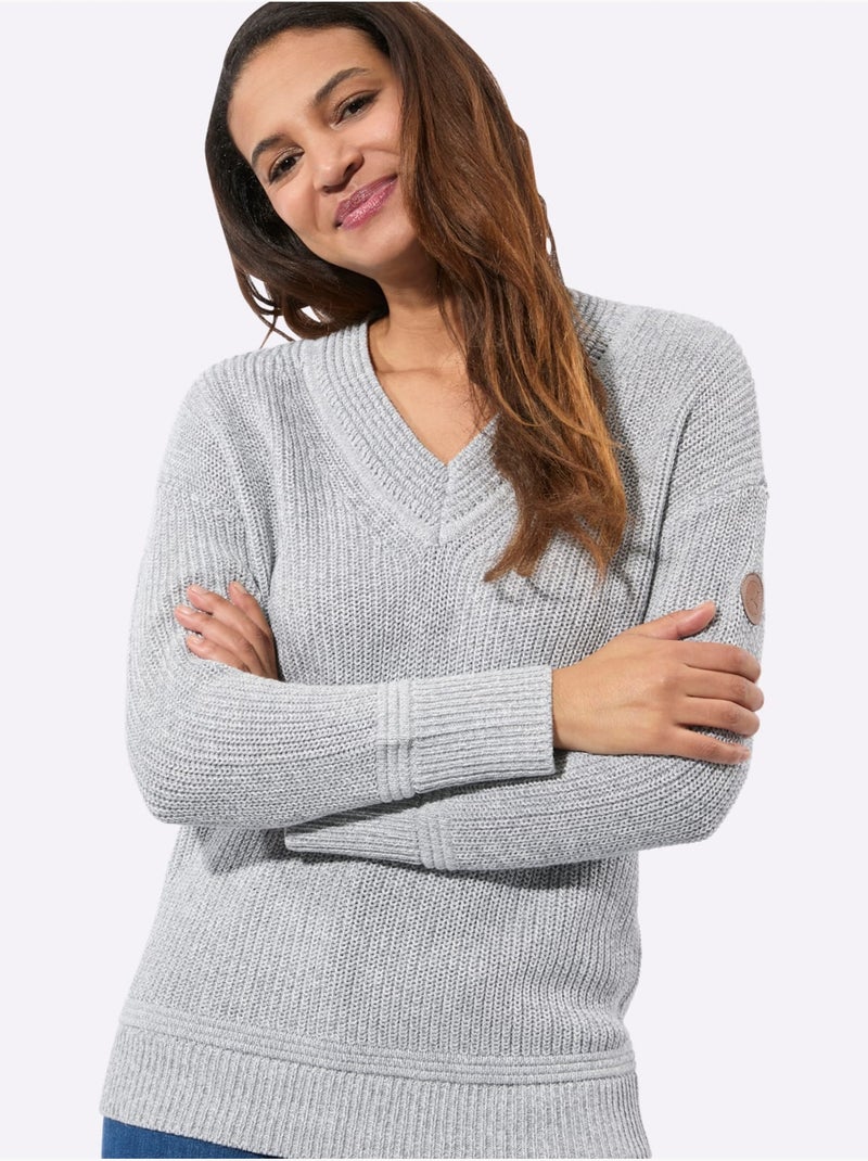 Pull à encolure en v 50% coton - taille standard - witt Gris Ecru - Kiabi