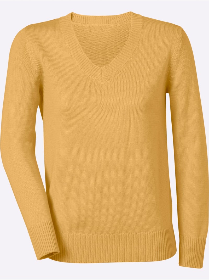Pull à Encolure En V 50% Coton - Taille Standard - Witt Jaune - Kiabi